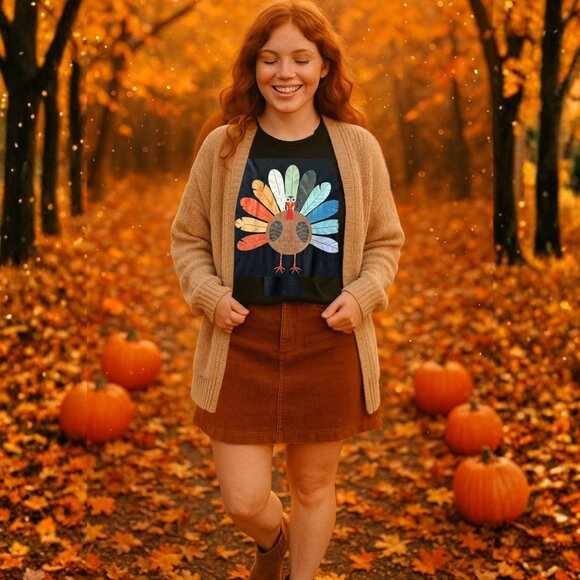 Thanksgiving Turkey T Shirt Size XL Black Cotton Fall Holiday Graphic Top Autumn - Picture 4 of 11